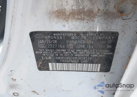 2008 Hyundai Elantra Gls/Se from USA, damaged, VIN KMHDU46D98U414174